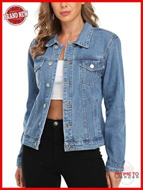 Cotton Denim Jacket with Button Up Front and Pockets